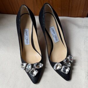 Jimmy Choo Black Crystal-Embellished Pointed Pumps